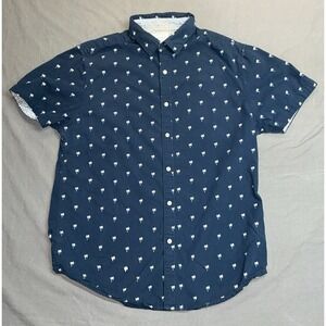 Denim And Flower Ricky Singh Men's Size Med Short Sleeve Palm Tree Pattern Slim